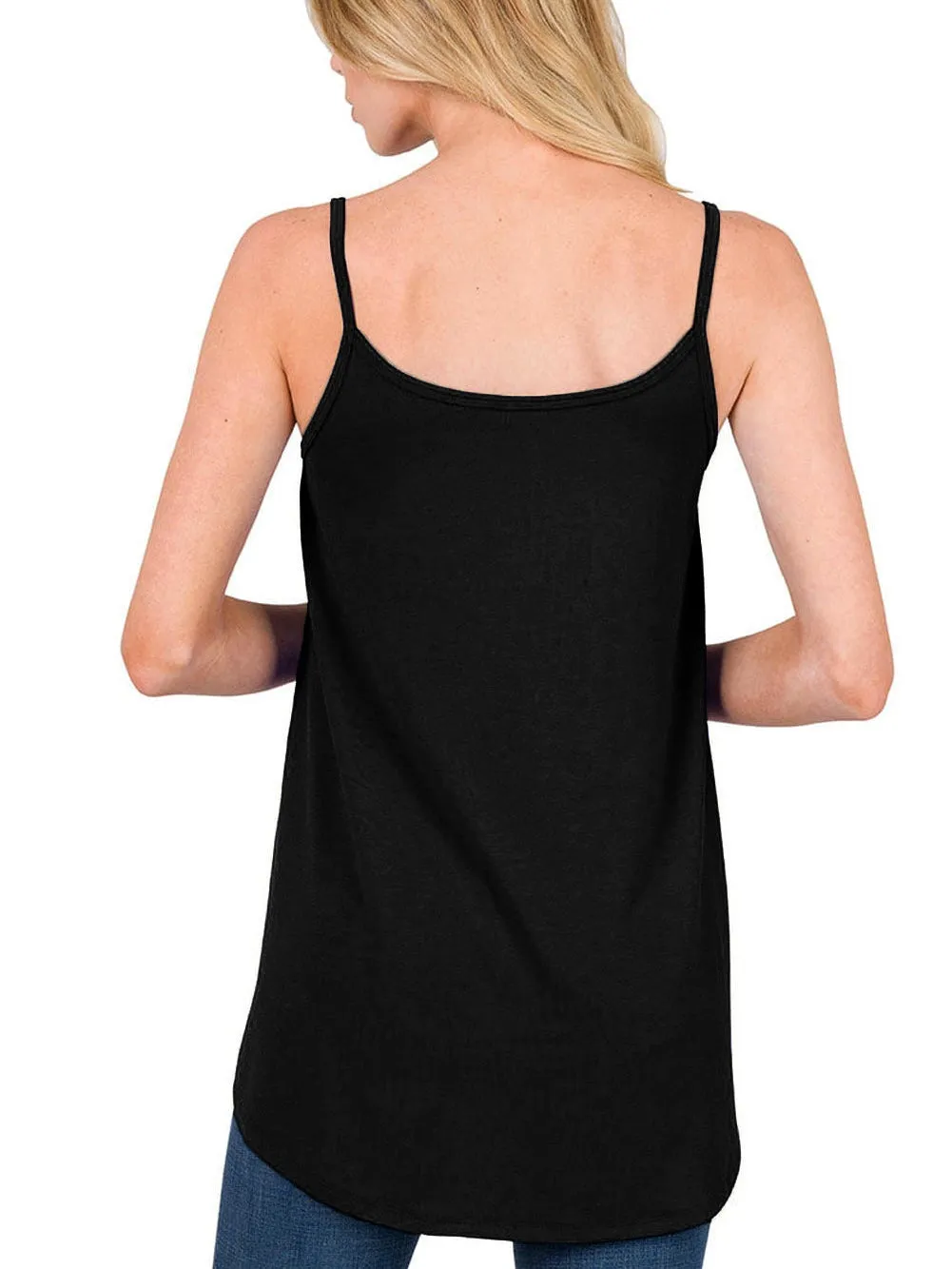 Black Flowy V-Neck Tank Top with Spaghetti Straps