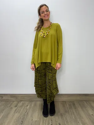 Chive Green Scoop Neck Long Sleeve Gretta Top