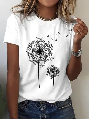 Christina Women's Casual Dandelion Print Knit T-Shirt