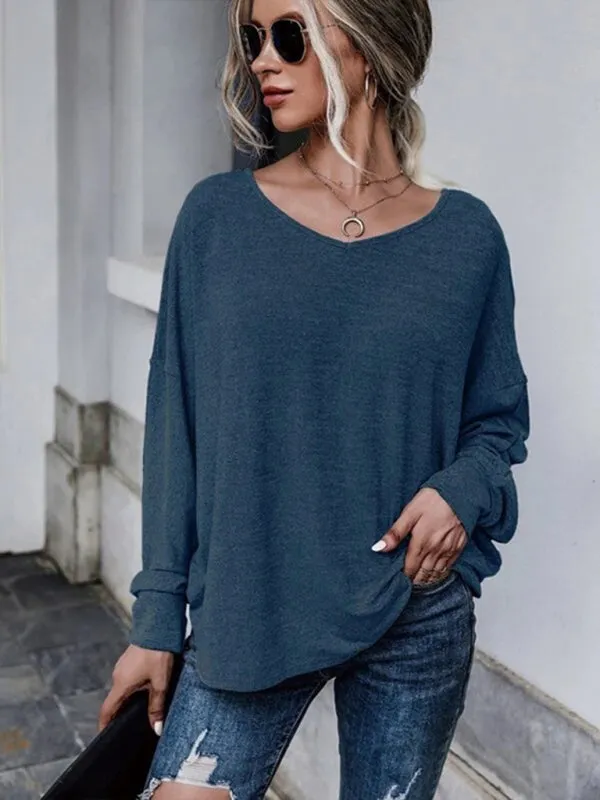 Ciera Solid Color Loose Tie Back Drop Shoulder T-Shirt Loose Casual All-Match