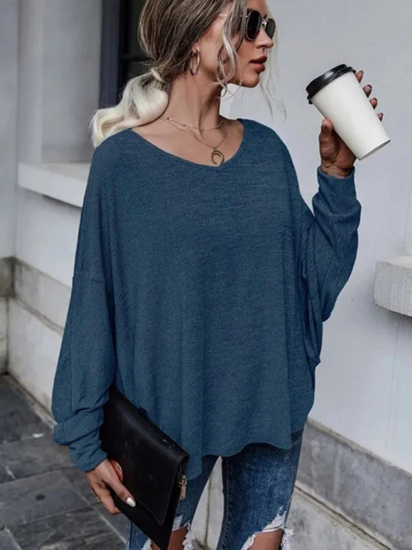 Ciera Solid Color Loose Tie Back Drop Shoulder T-Shirt Loose Casual All-Match