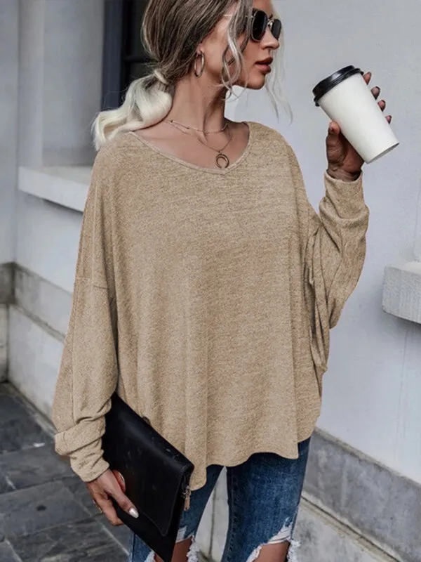 Ciera Solid Color Loose Tie Back Drop Shoulder T-Shirt Loose Casual All-Match