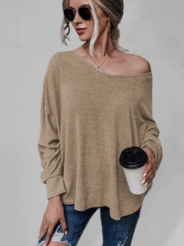 Ciera Solid Color Loose Tie Back Drop Shoulder T-Shirt Loose Casual All-Match