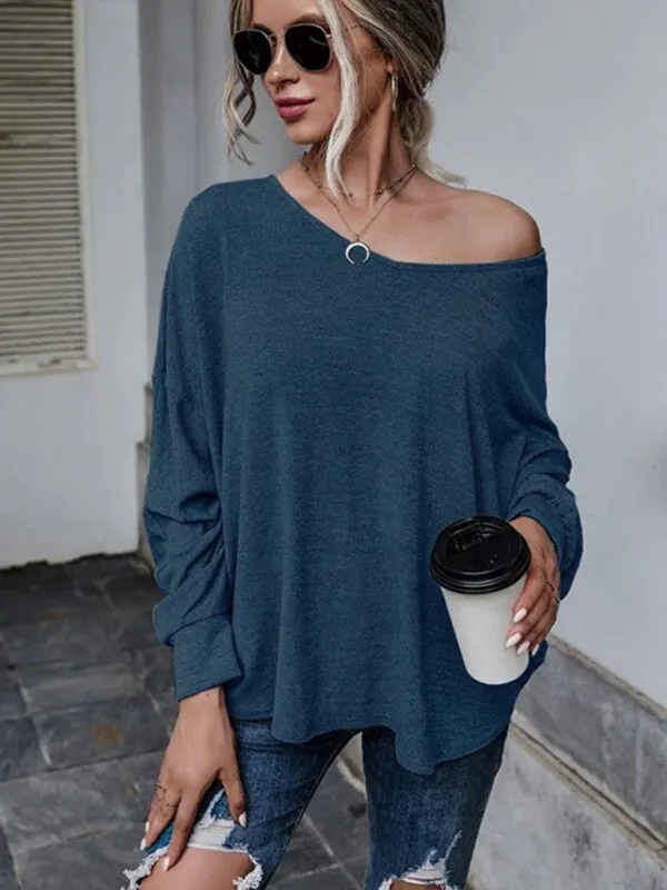 Ciera Solid Color Loose Tie Back Drop Shoulder T-Shirt Loose Casual All-Match