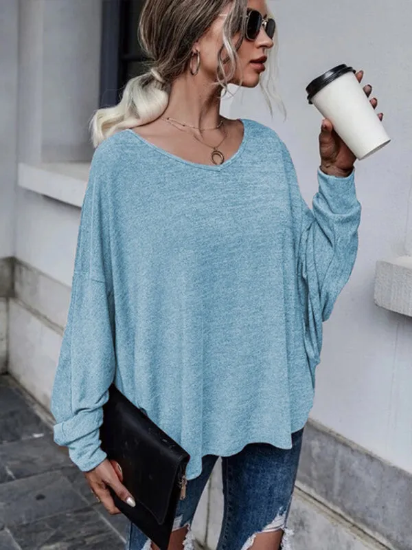 Ciera Solid Color Loose Tie Back Drop Shoulder T-Shirt Loose Casual All-Match