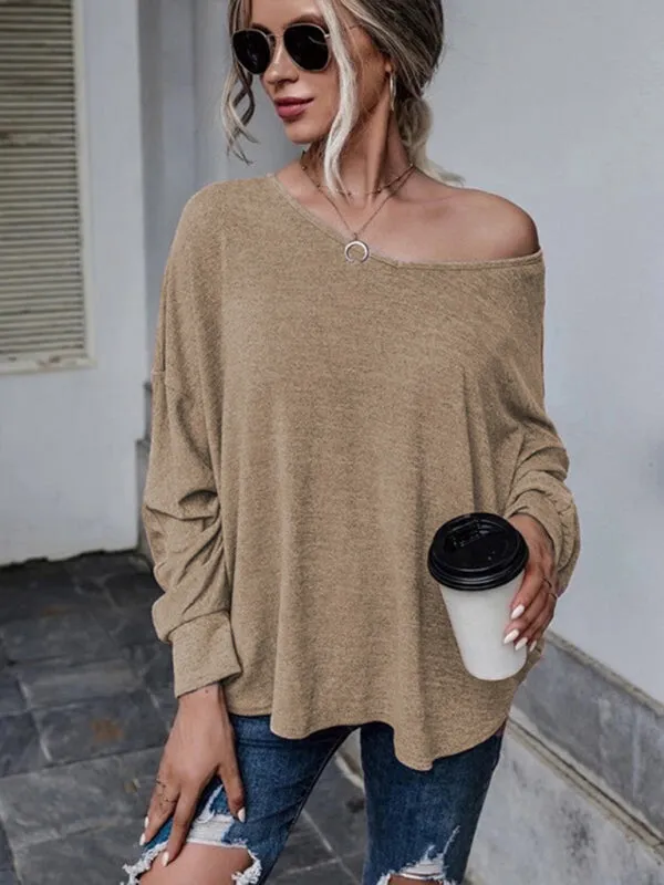 Ciera Solid Color Loose Tie Back Drop Shoulder T-Shirt Loose Casual All-Match