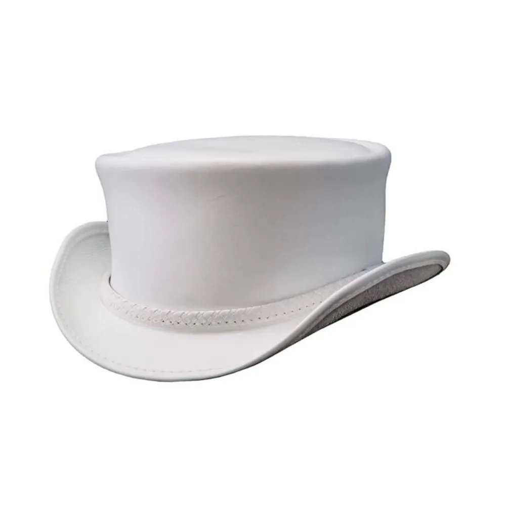 Classic White Leather Top Hat