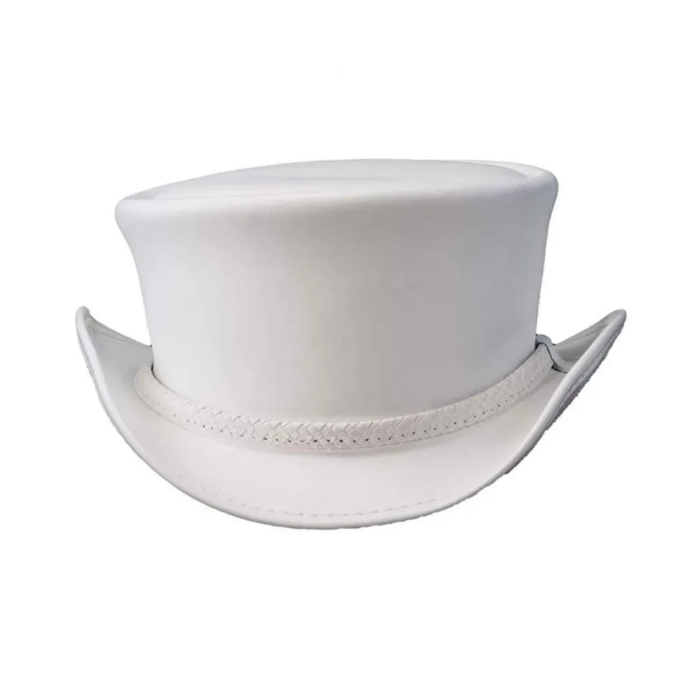 Classic White Leather Top Hat