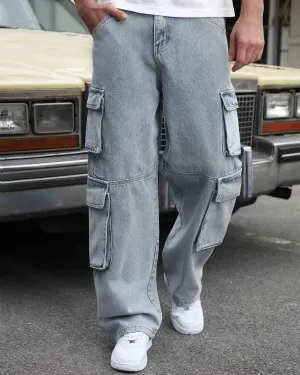 Comfortable Blue Baggy Jeans with Large Pockets-Mexico Local Delivery