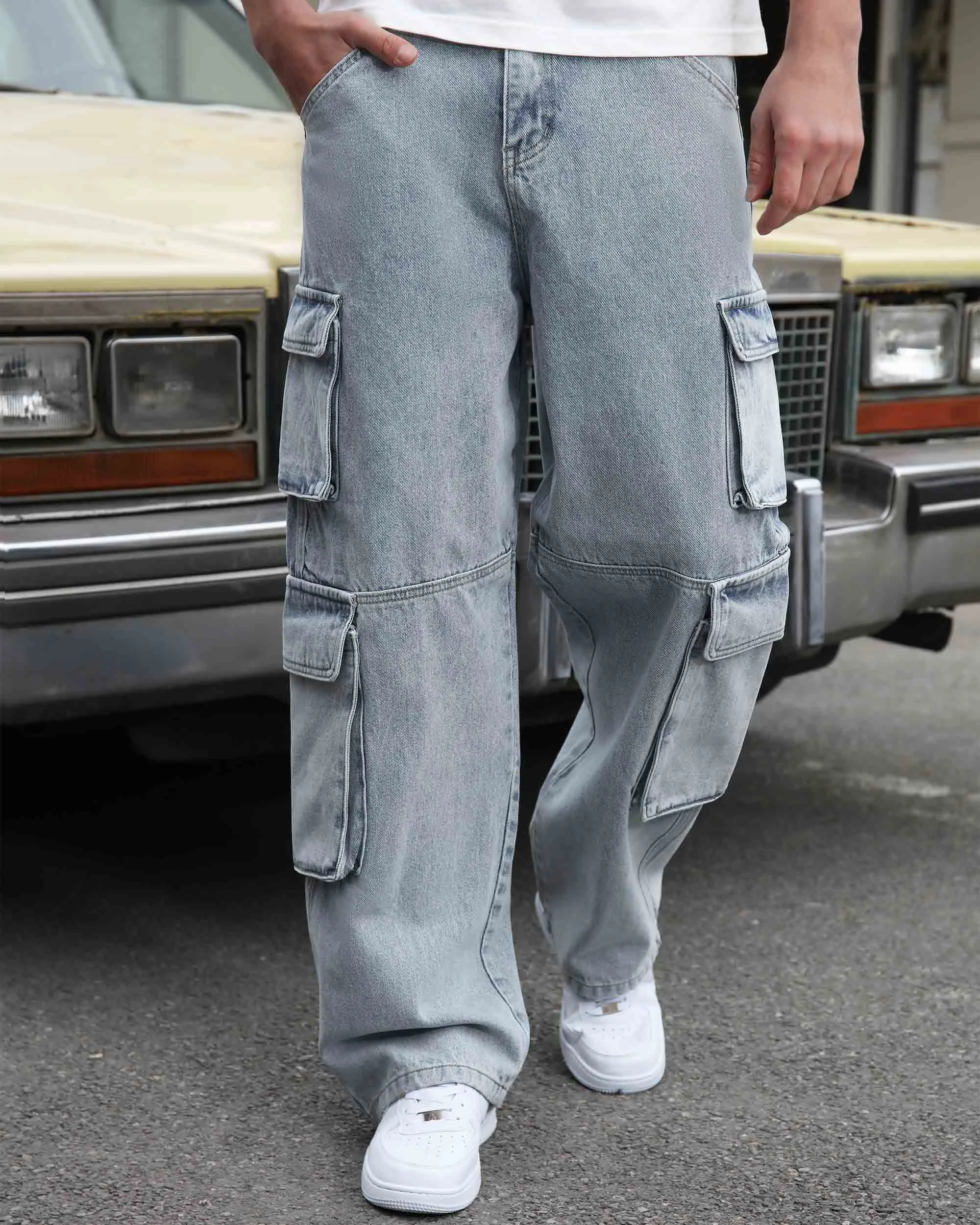 Comfortable Blue Baggy Jeans with Large Pockets-Mexico Local Delivery