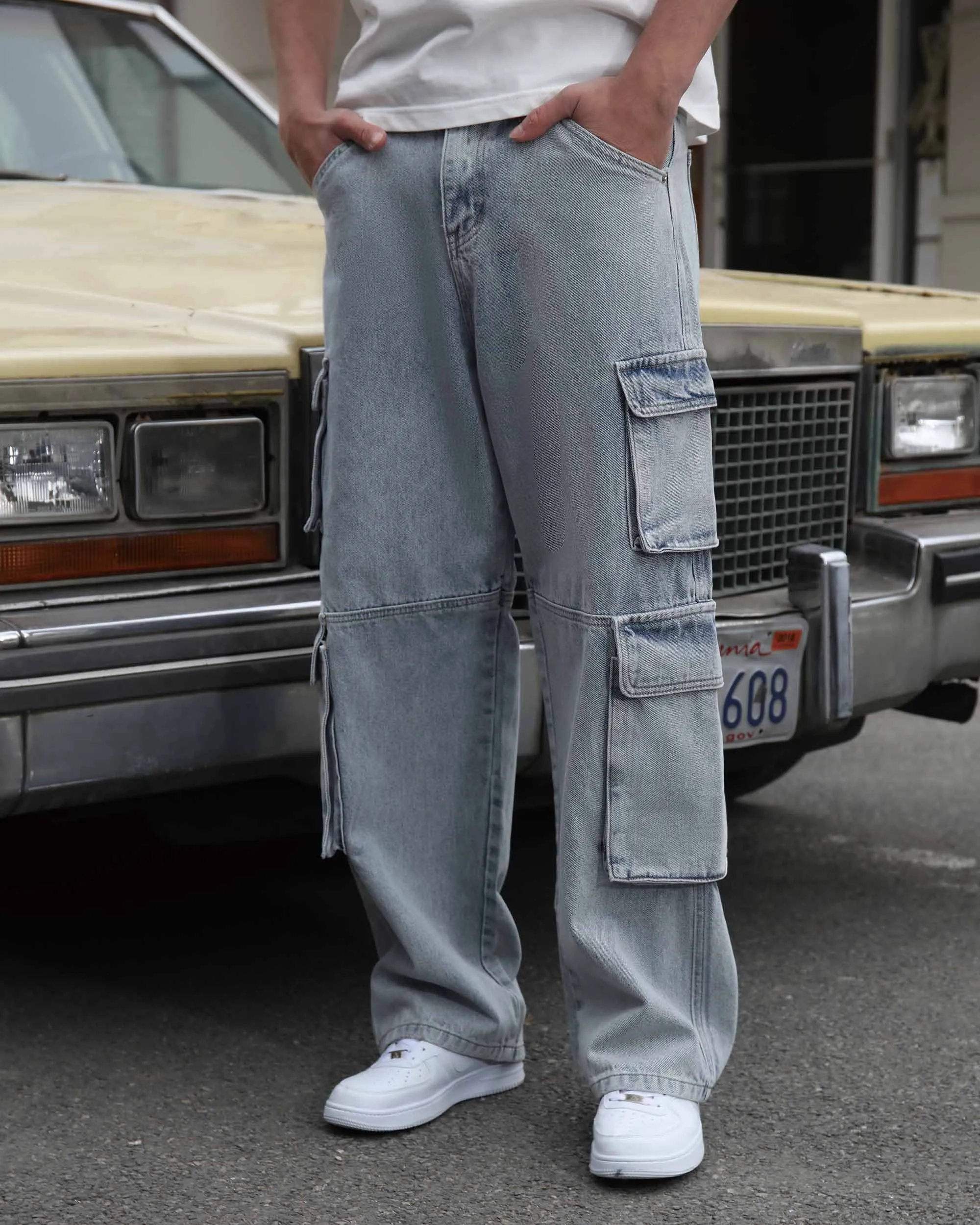 Comfortable Blue Baggy Jeans with Large Pockets-Mexico Local Delivery