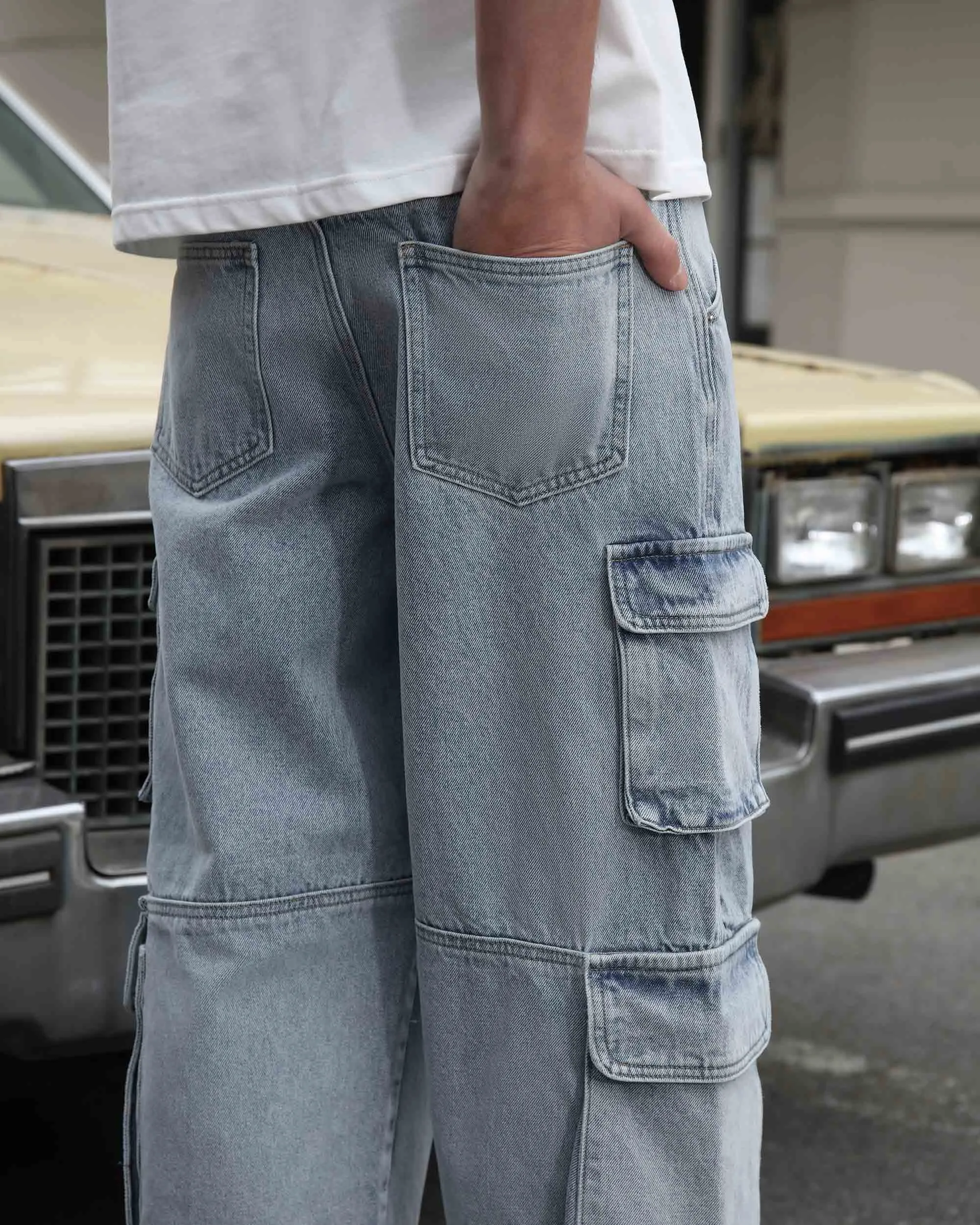 Comfortable Blue Baggy Jeans with Large Pockets-Mexico Local Delivery