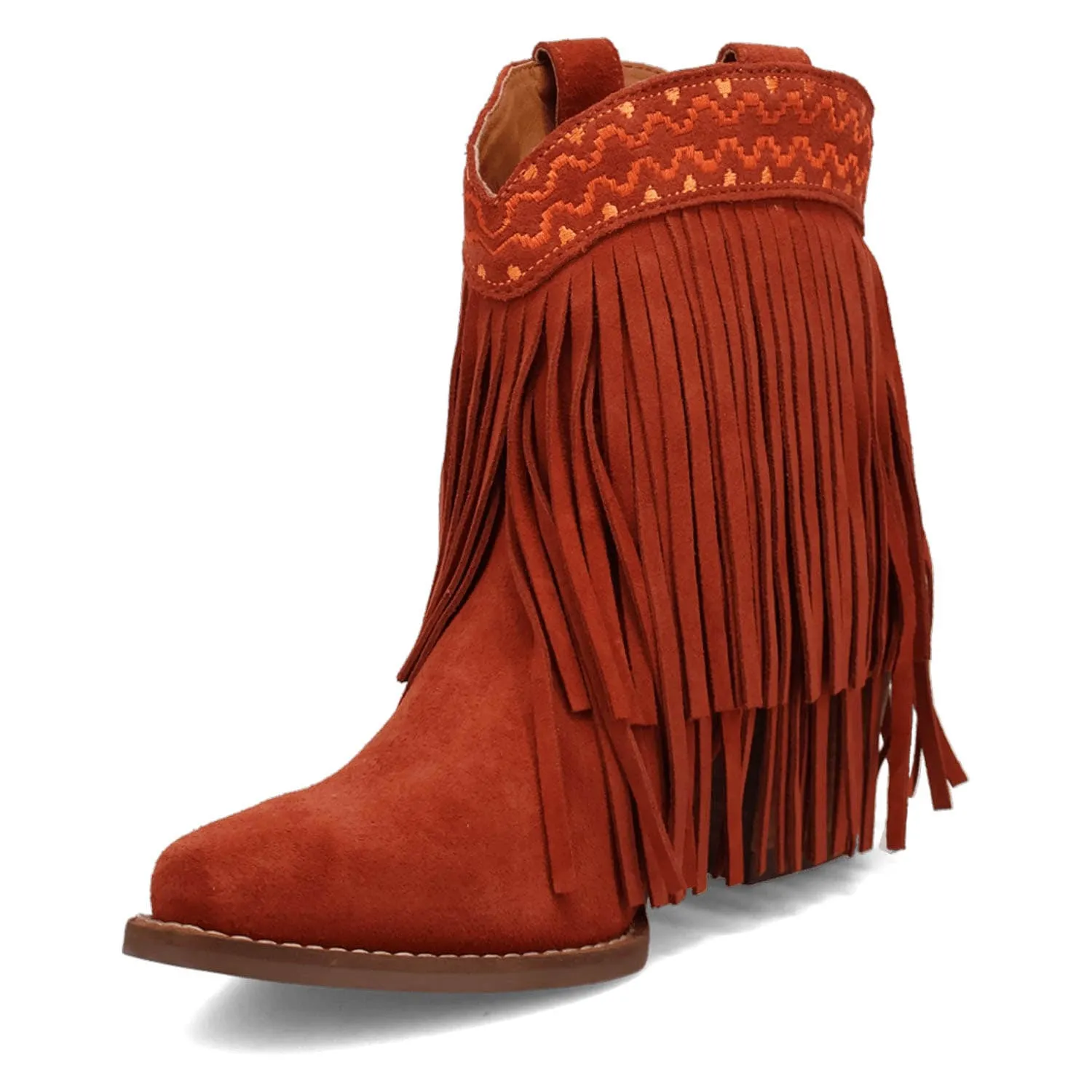 Dingo Womens Tapadero Bootie Rust Suede Cowboy Boots