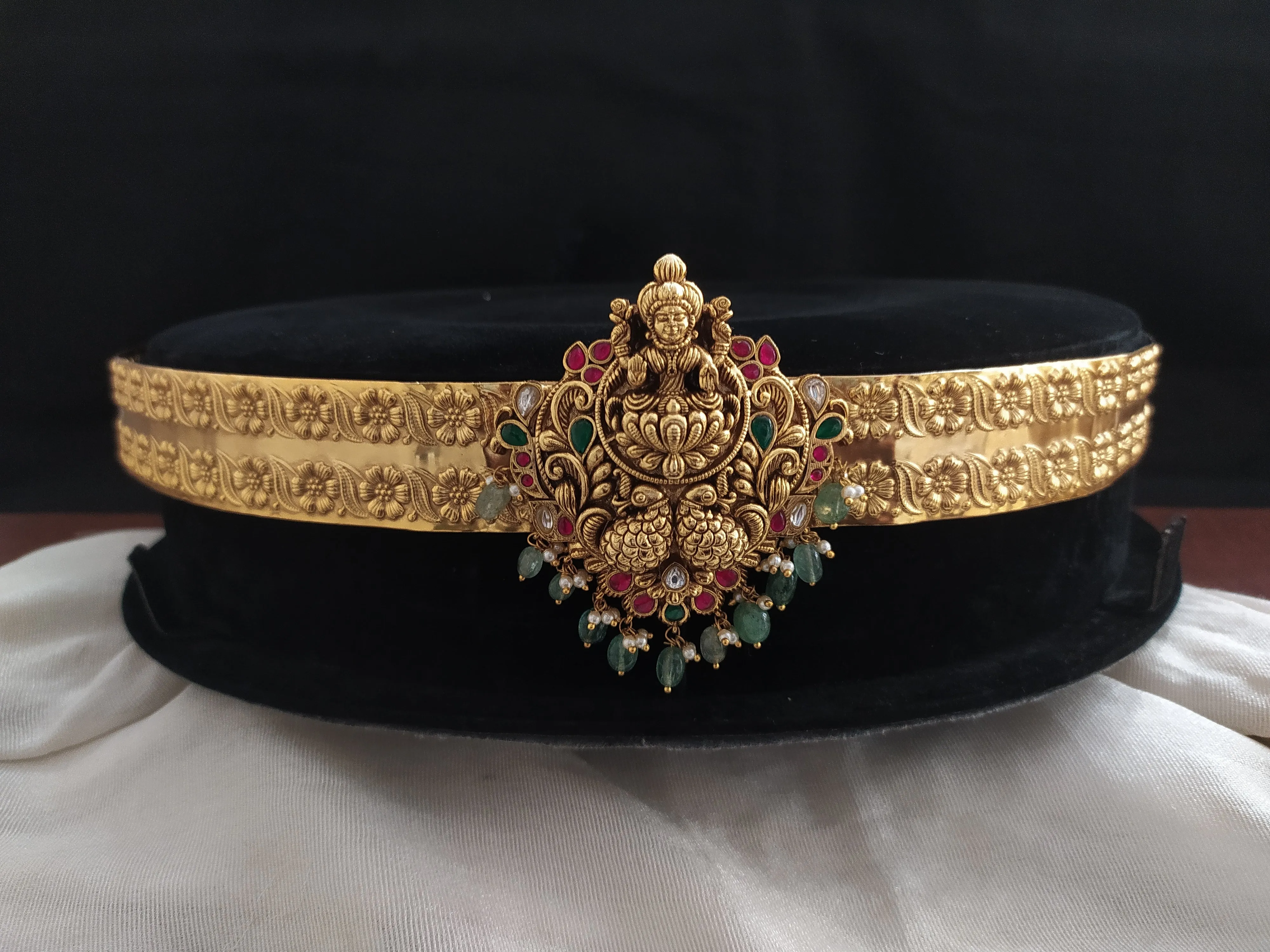 Divine Lakshmi and Peacock Hip-Belt with Jadau Kundan Stones