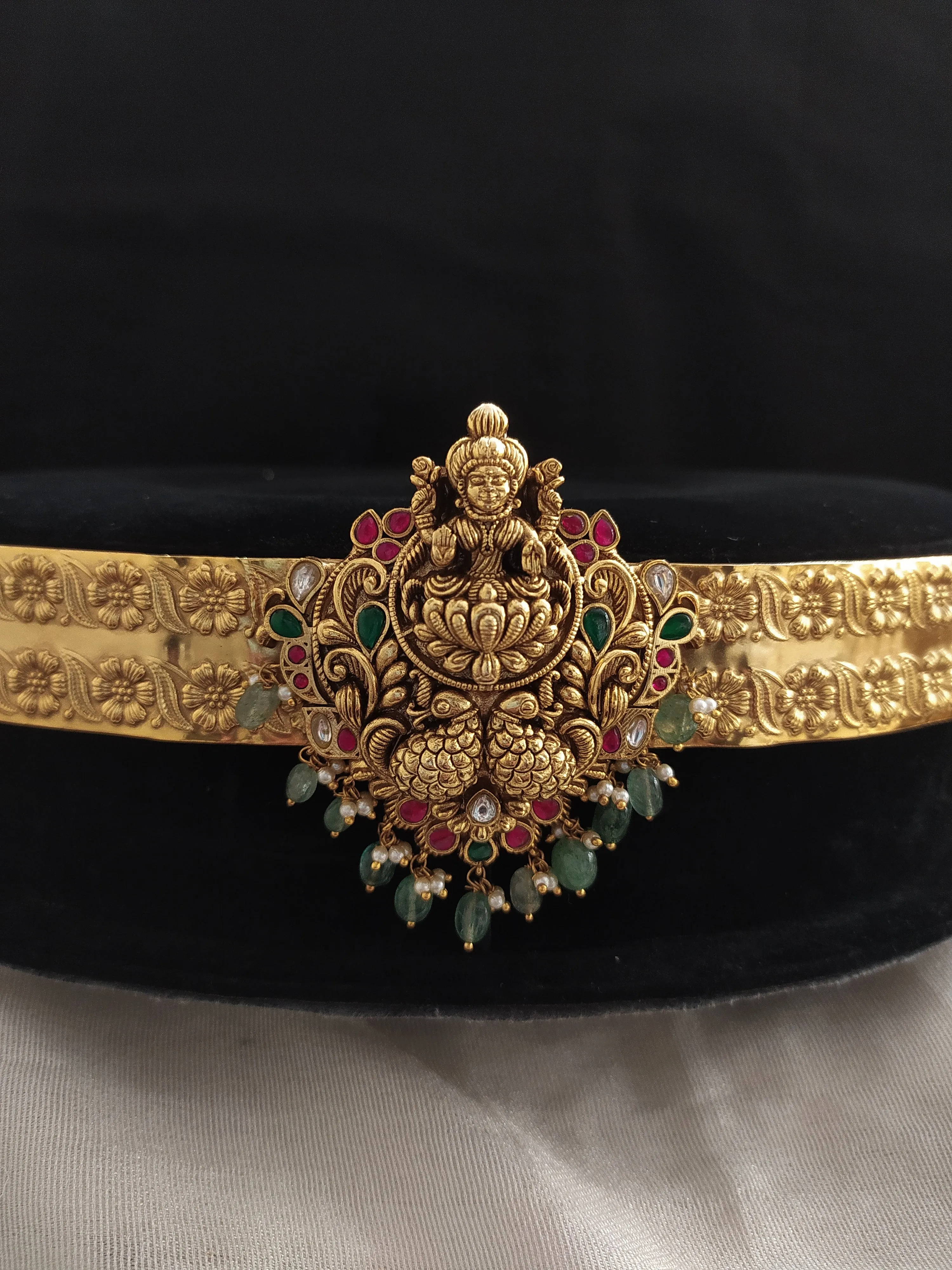 Divine Lakshmi and Peacock Hip-Belt with Jadau Kundan Stones
