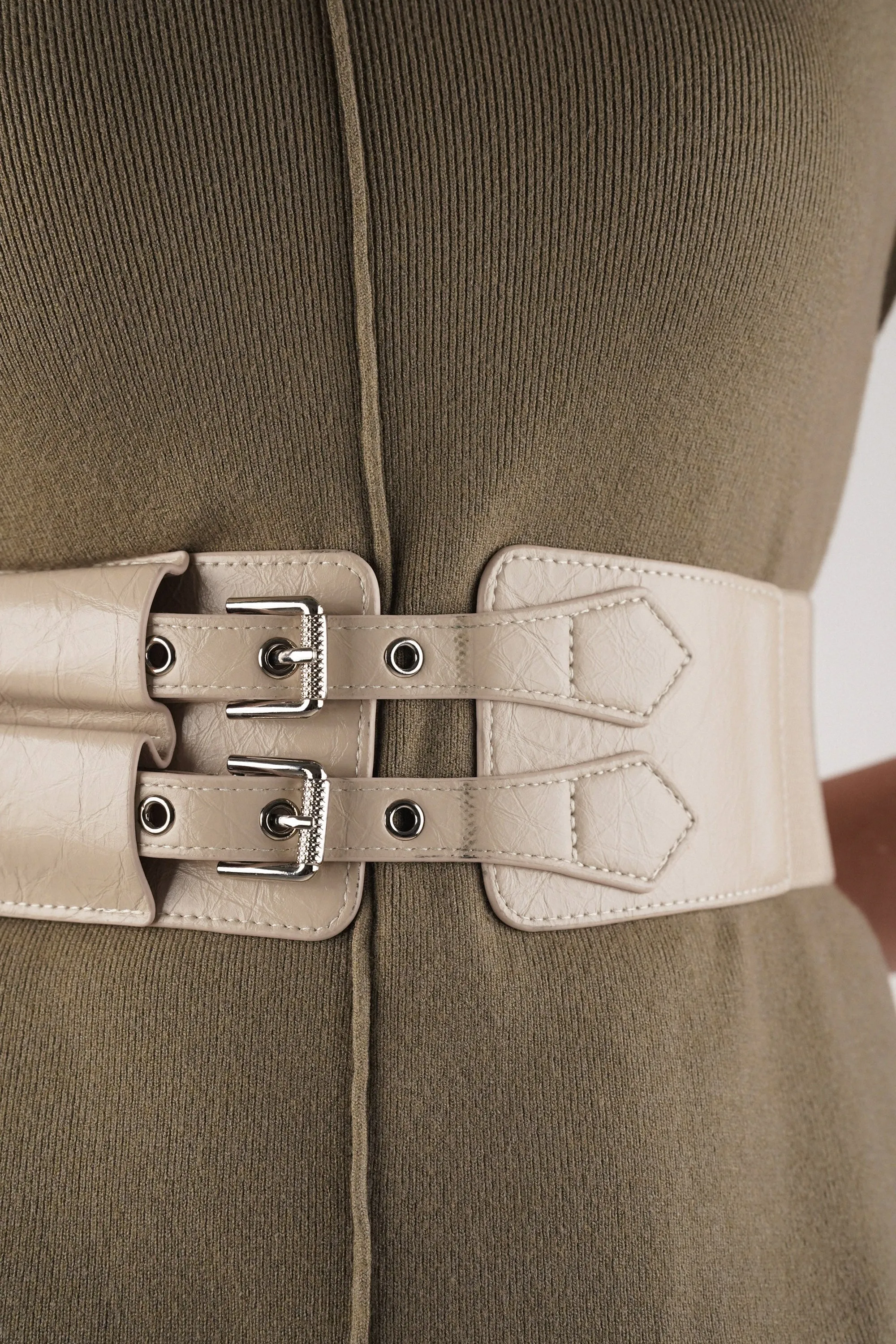 Ecru Belt With Silver Double Buckle