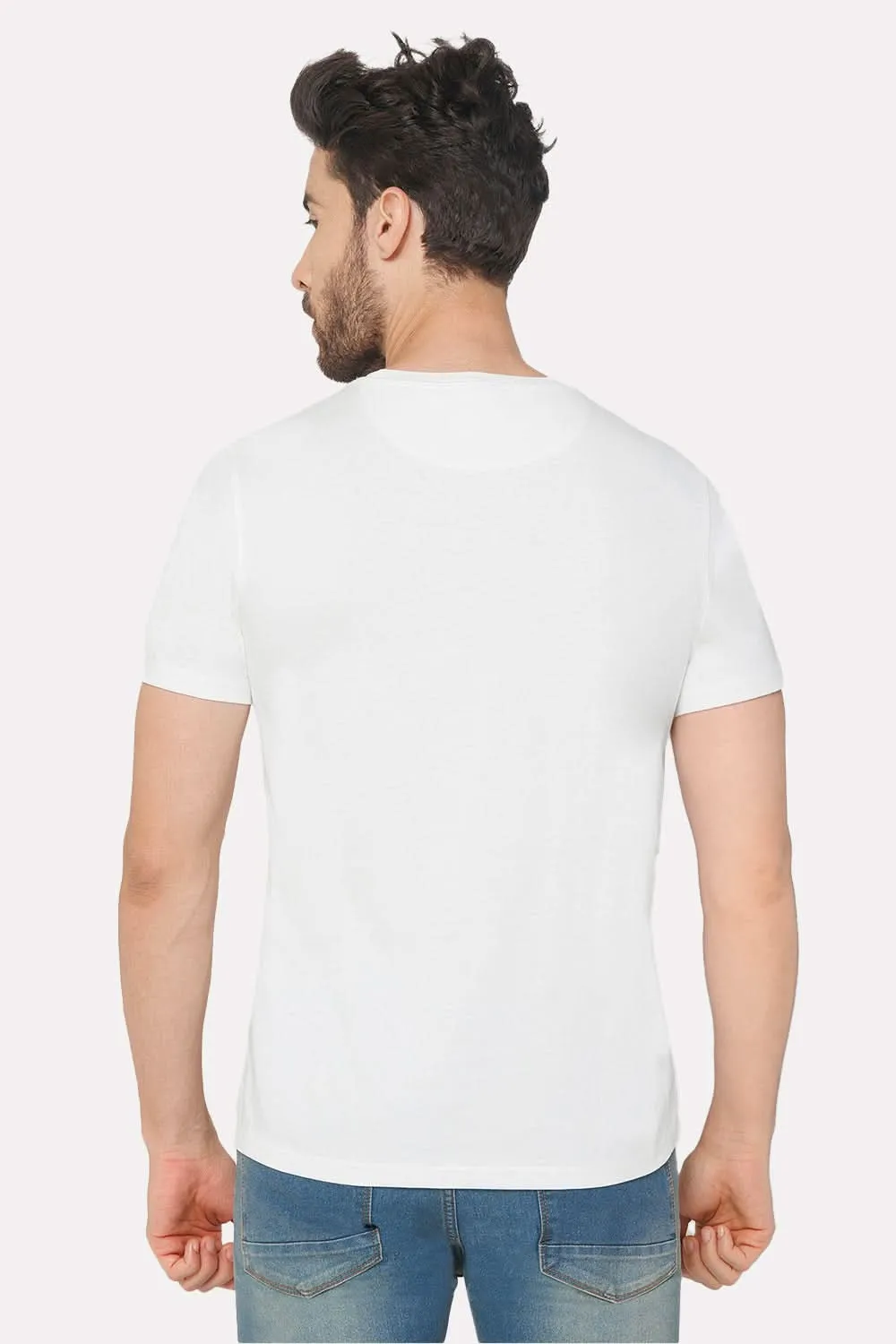 Enhance Men's Printed Crew Neck Casual T-Shirt - White - TS35
