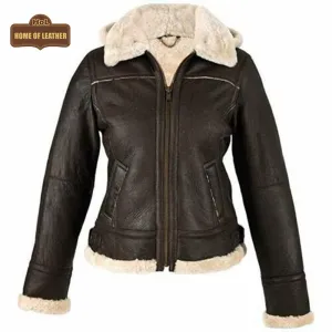F010 Women's Hooded Bomber B3 Aviator RAF Genuine Fur Sheepskin Leather Jacket