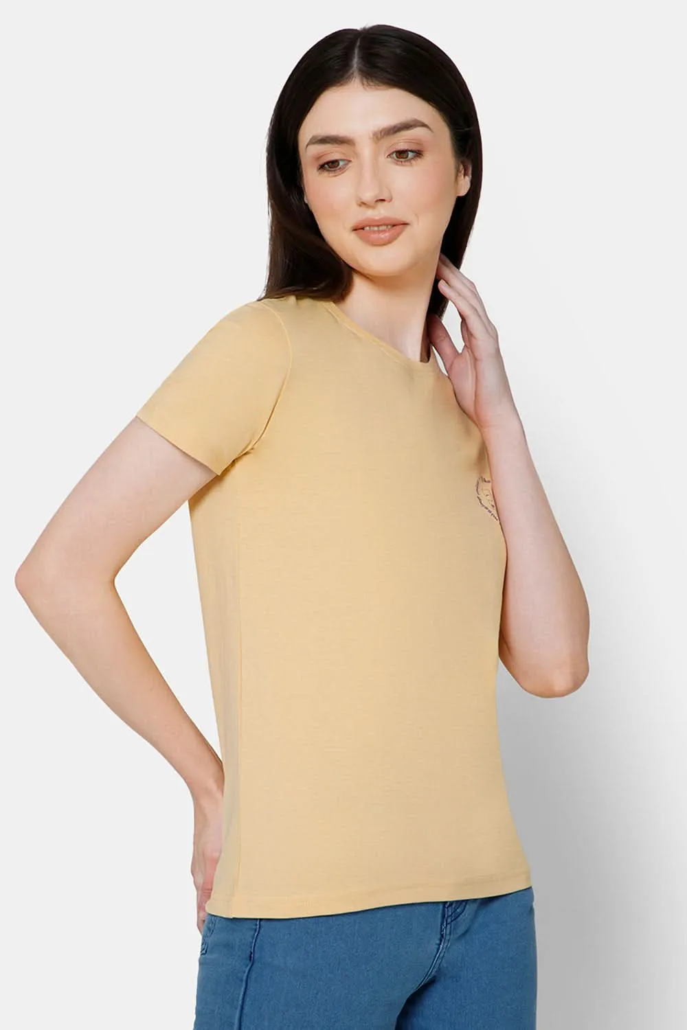 Jusperf Women's Printed Crew Neck Casual T-Shirt - Beige - TS30