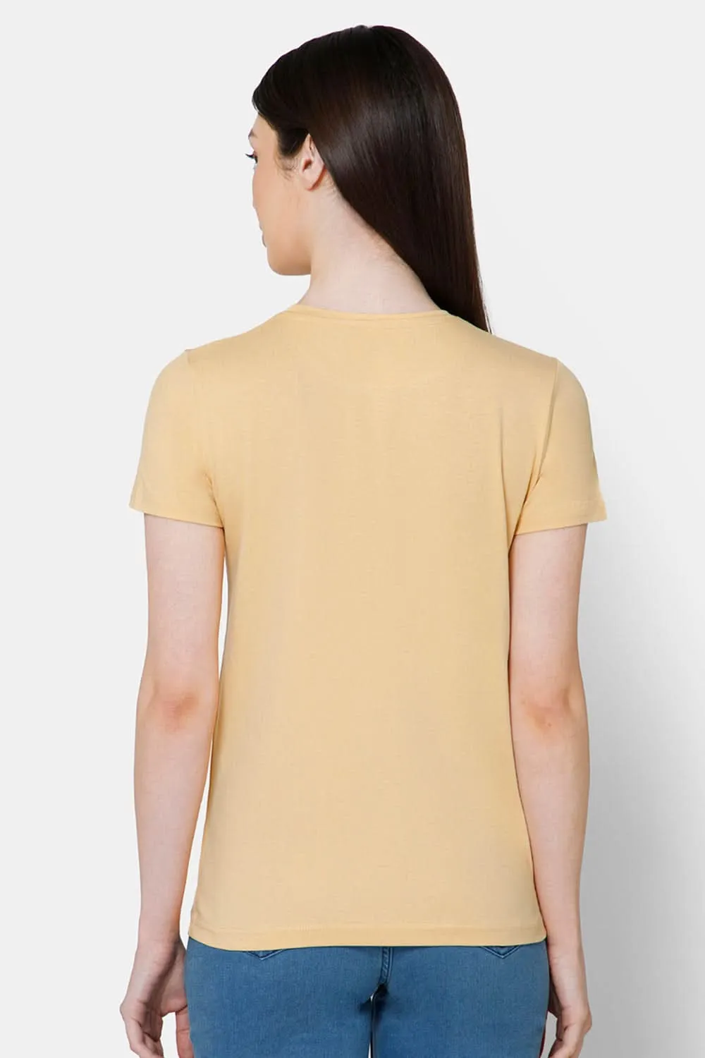Jusperf Women's Printed Crew Neck Casual T-Shirt - Beige - TS30