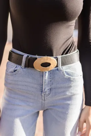 Katie Hammered Oval Buckle Belt Black