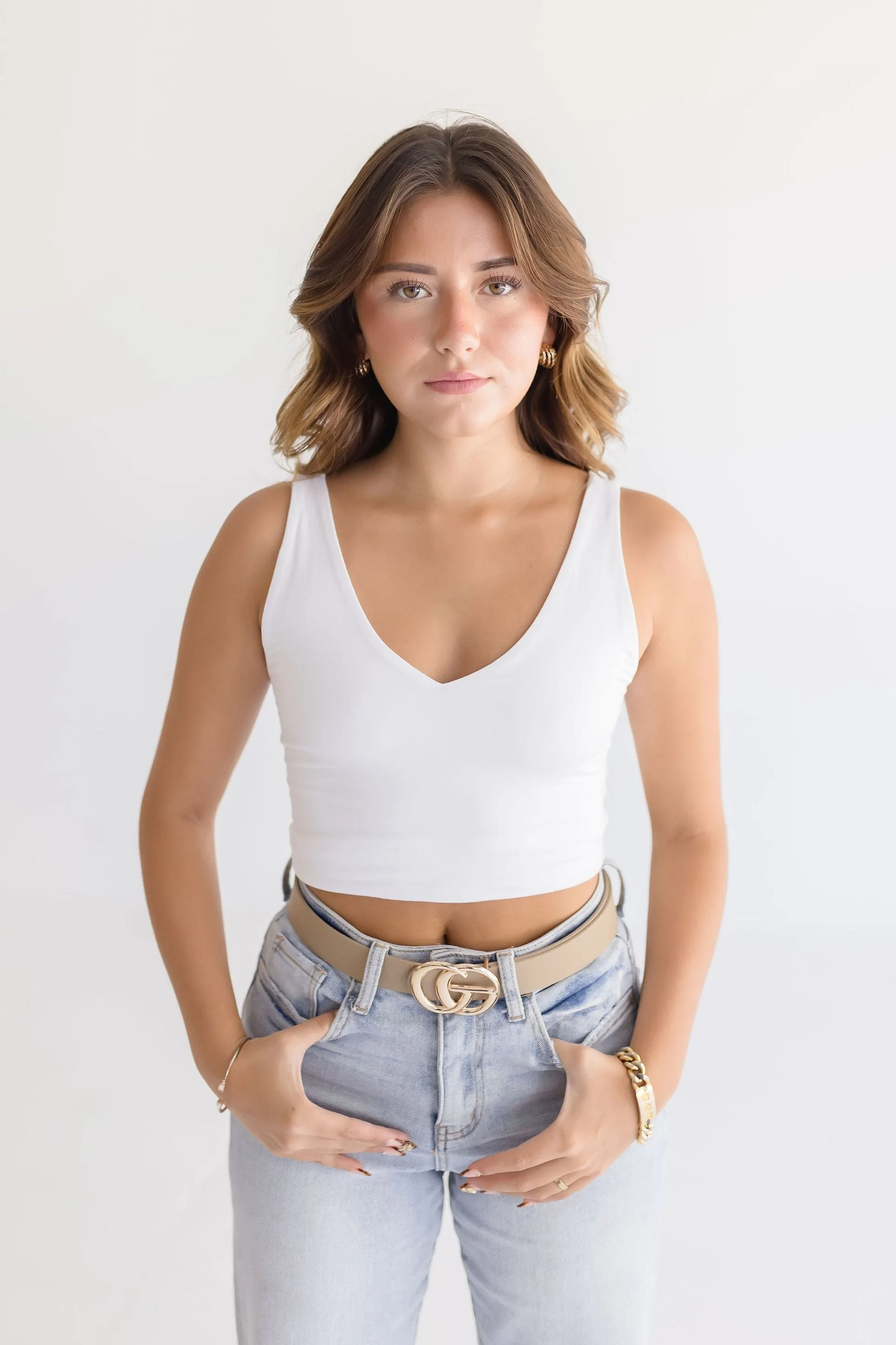 Kendra Logo Buckle Belt Nude