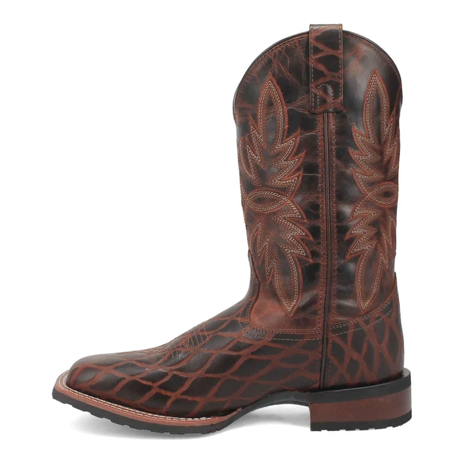 Laredo Mens Grid Rust Leather Cowboy Boots