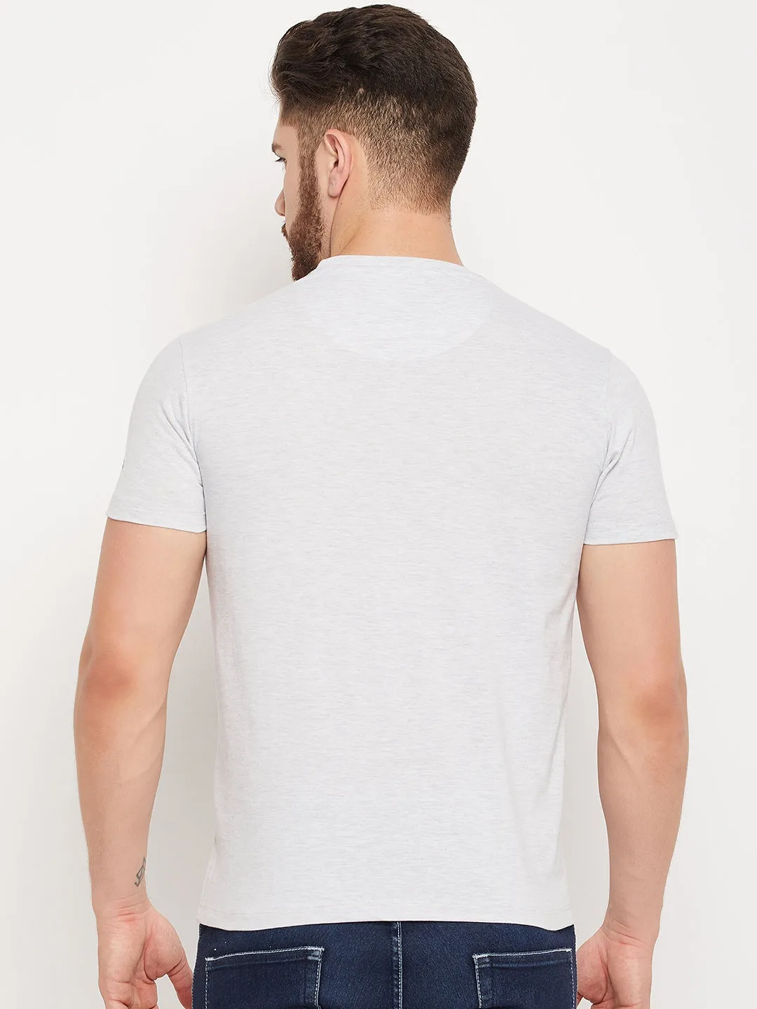 Men Grey Melange Round Neck T-Shirt