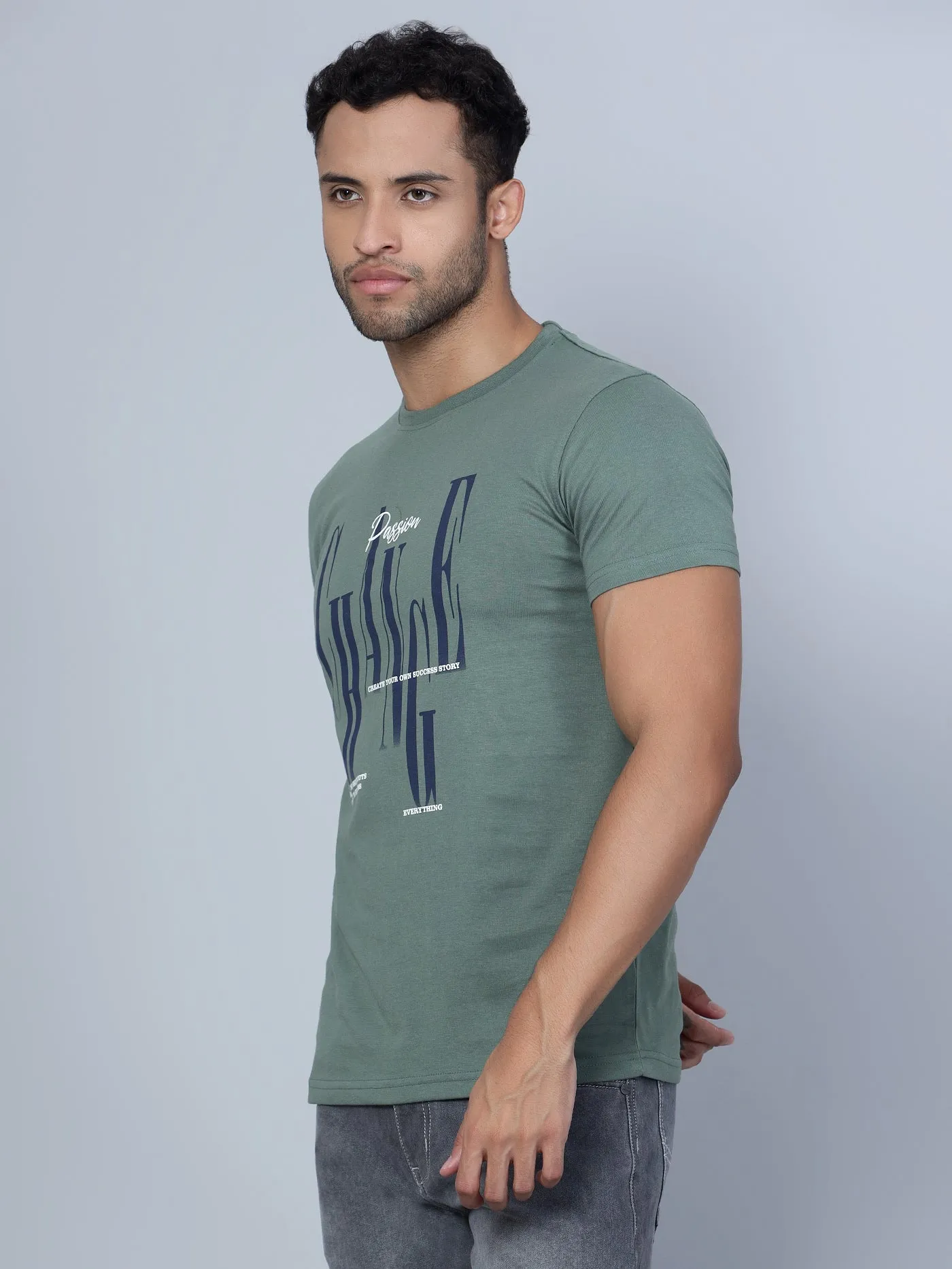 Men Round Neck Green T-Shirt