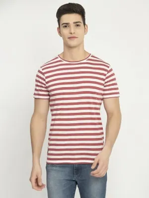 Men's Red White Striped Casual T-Shirt