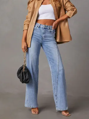 Nina New Style Comfortable Casual Loose Spliced Wide Leg Women's Jeans