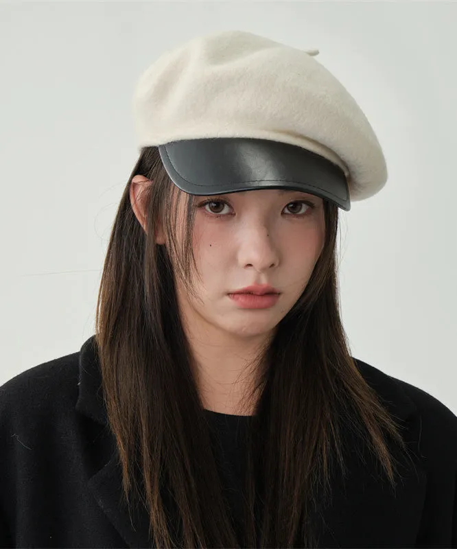 Stylish White Patchwork Solid Woolen Beret HatLY539