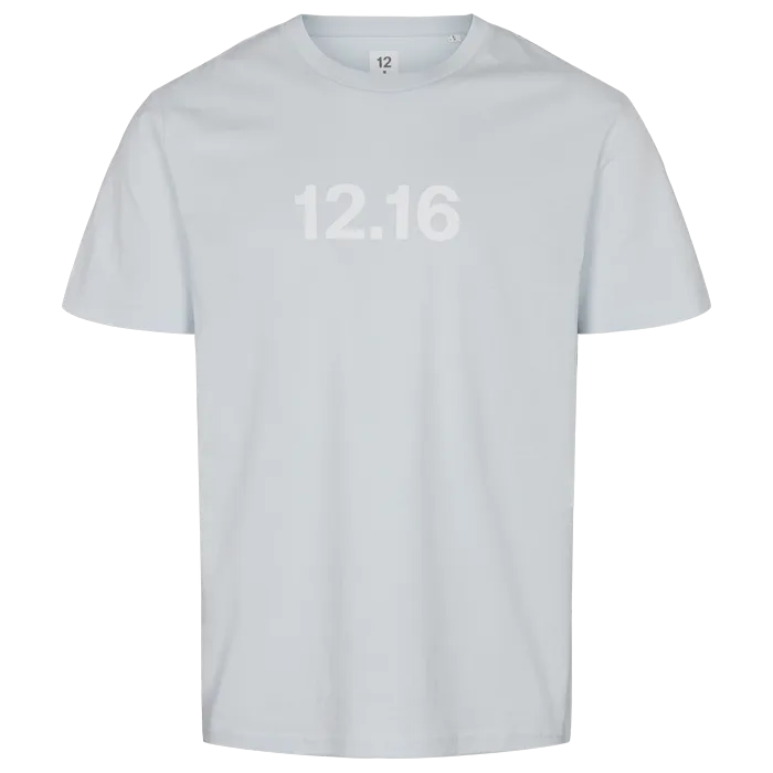 Twelve Sixteen Tee 100% Organic 12.16 logo - Baby Blue