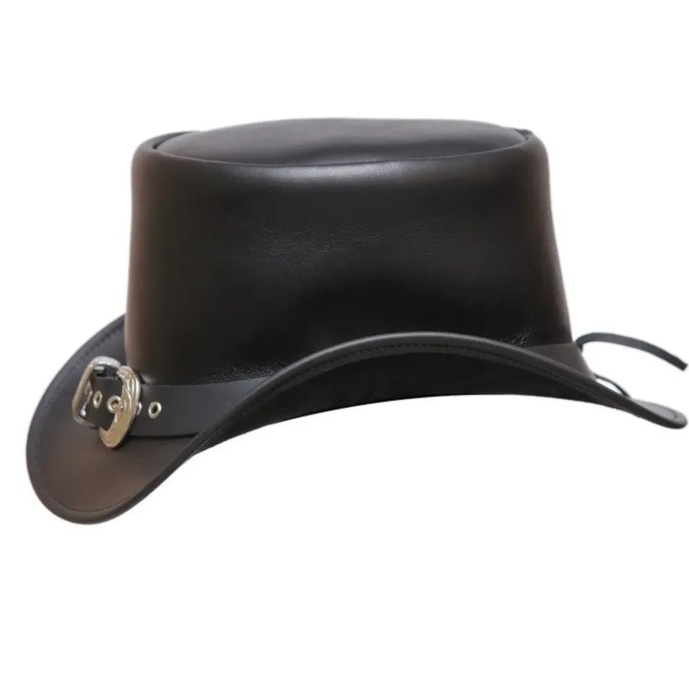 Western Black Leather Top Hat