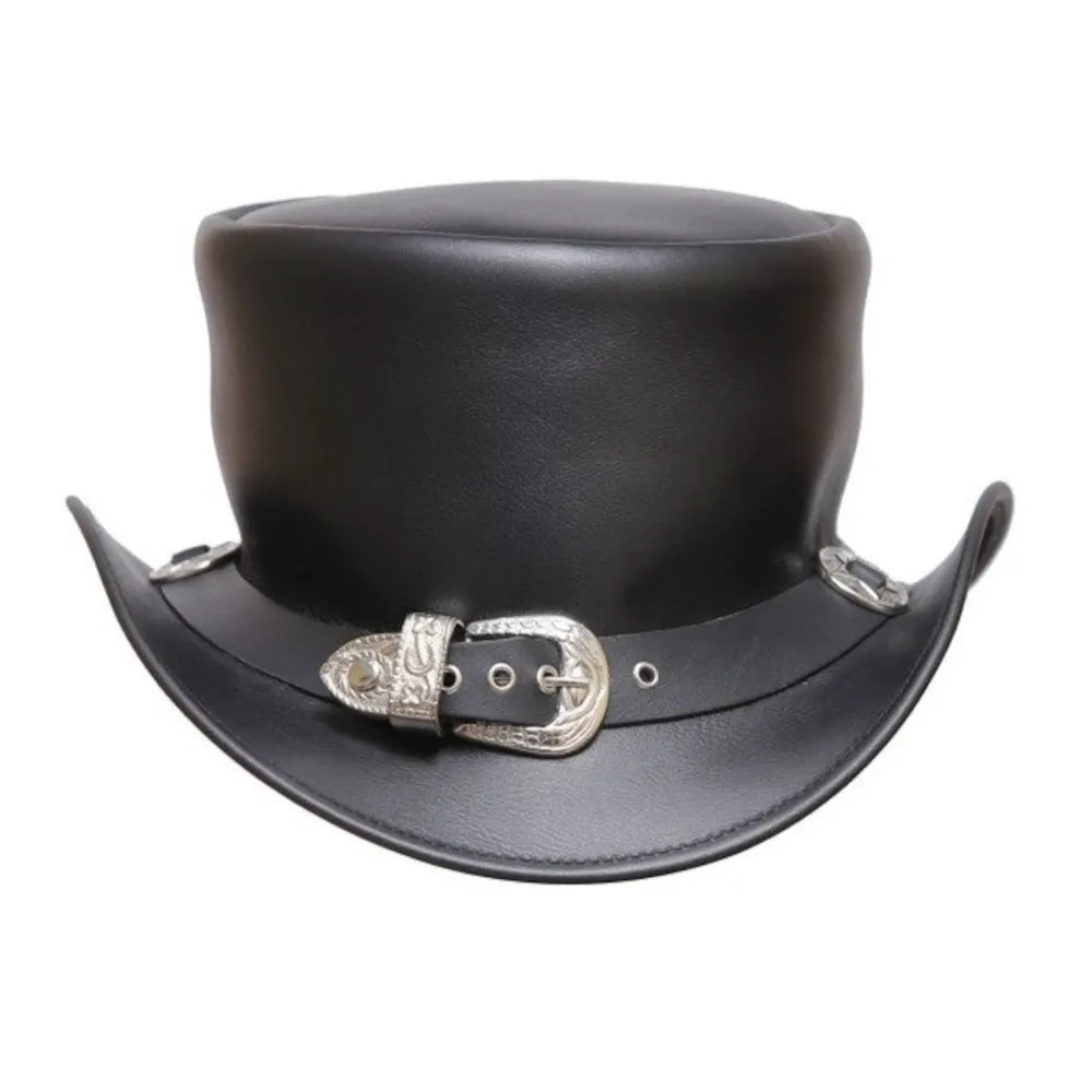 Western Black Leather Top Hat
