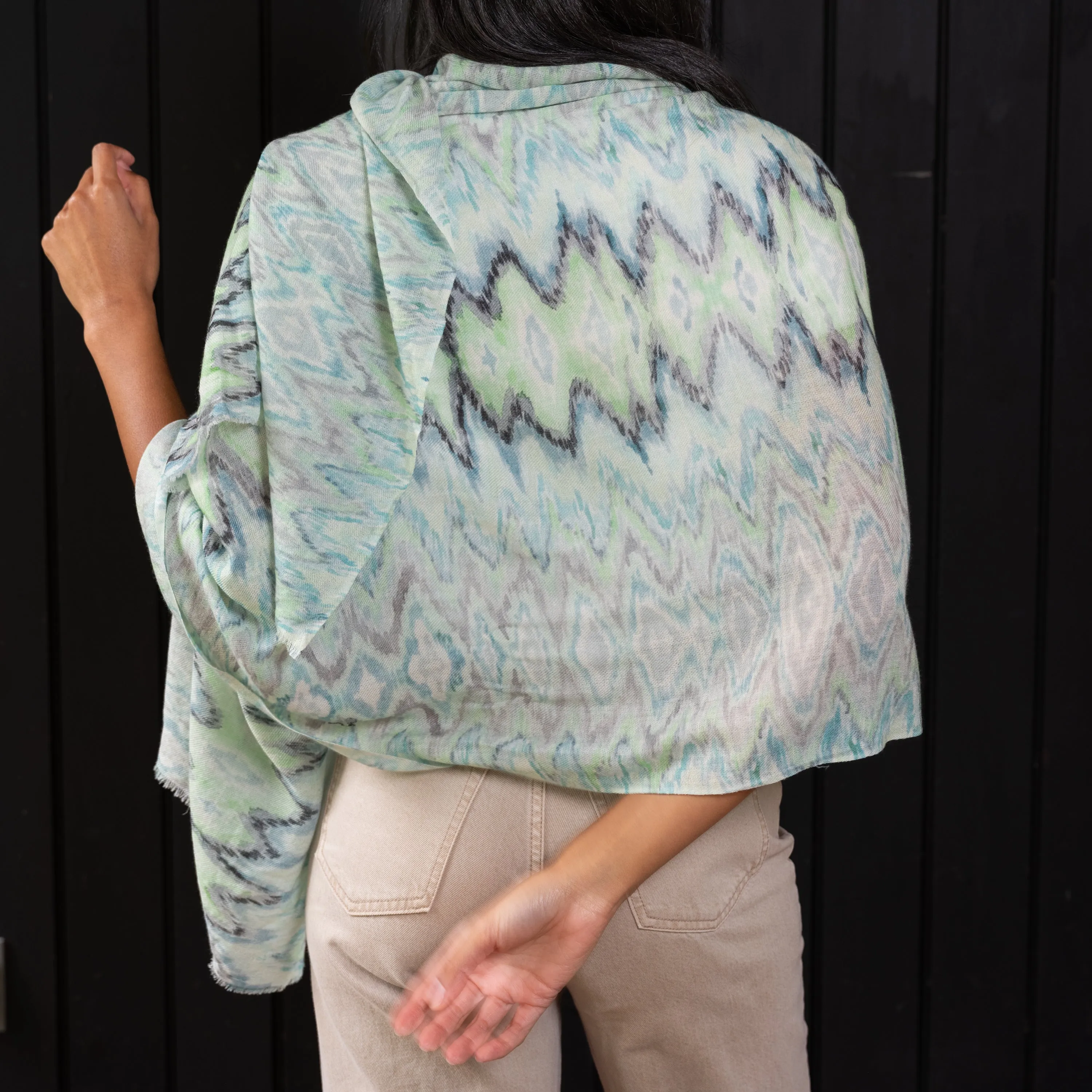 Wool Scarf- Flame in veridian