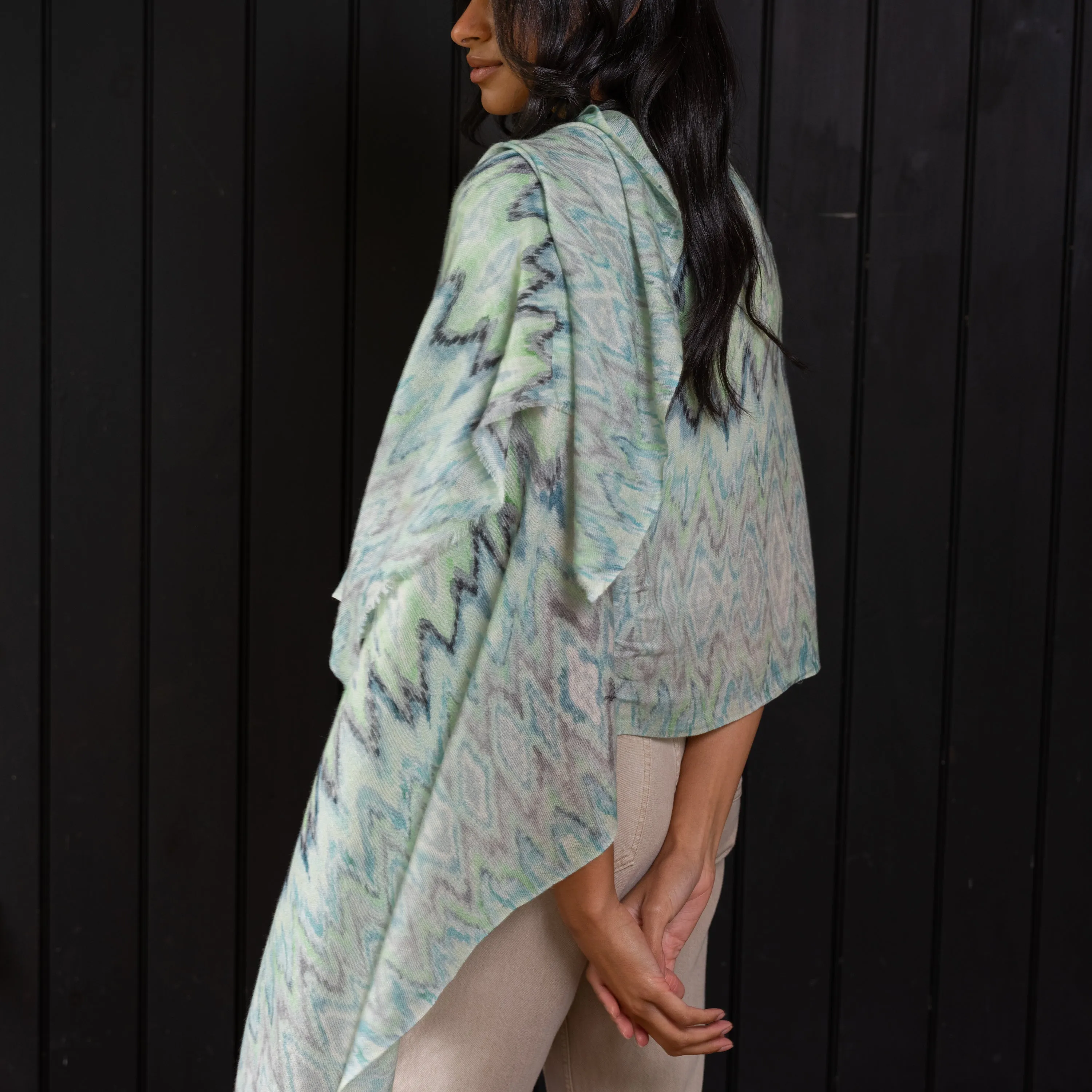 Wool Scarf- Flame in veridian