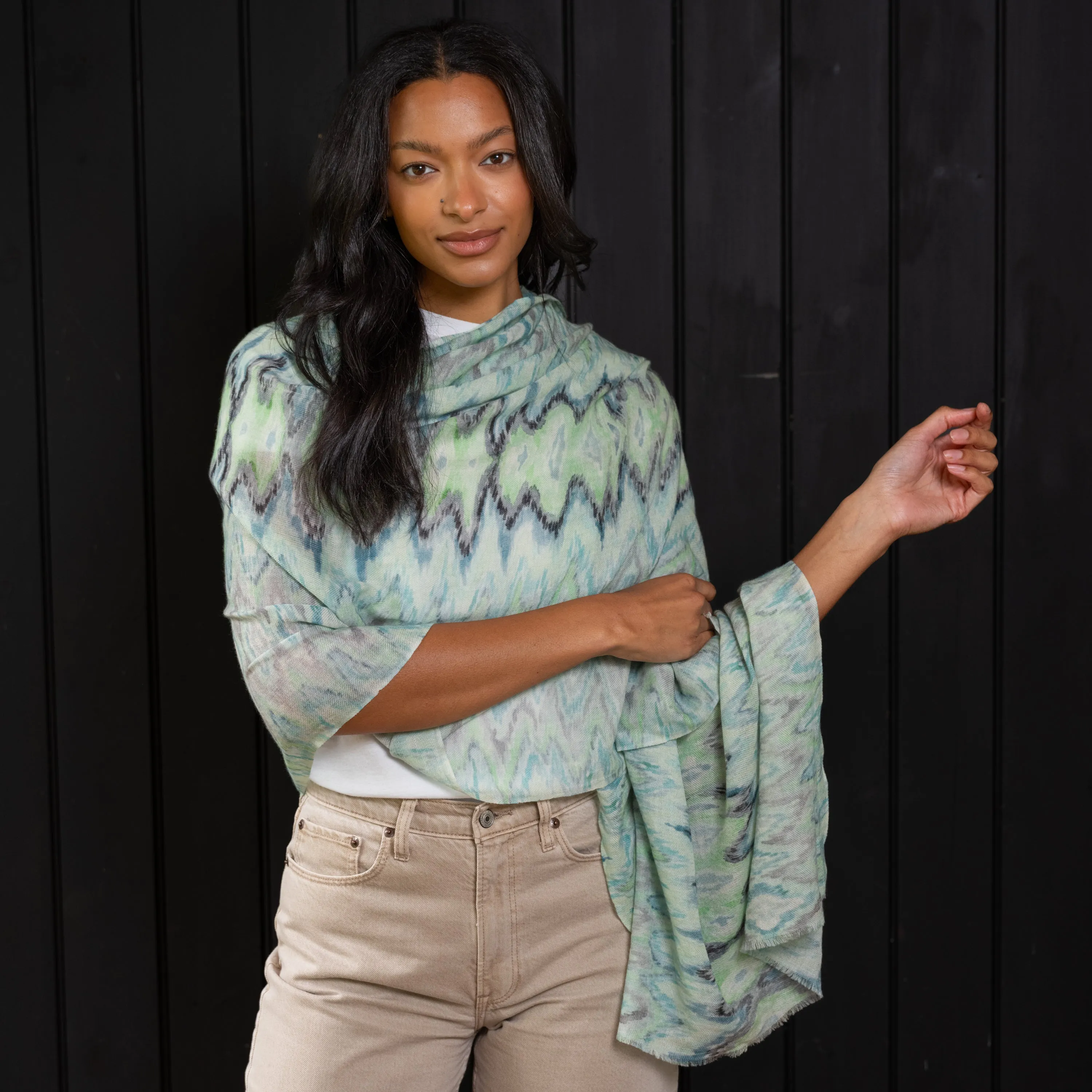 Wool Scarf- Flame in veridian